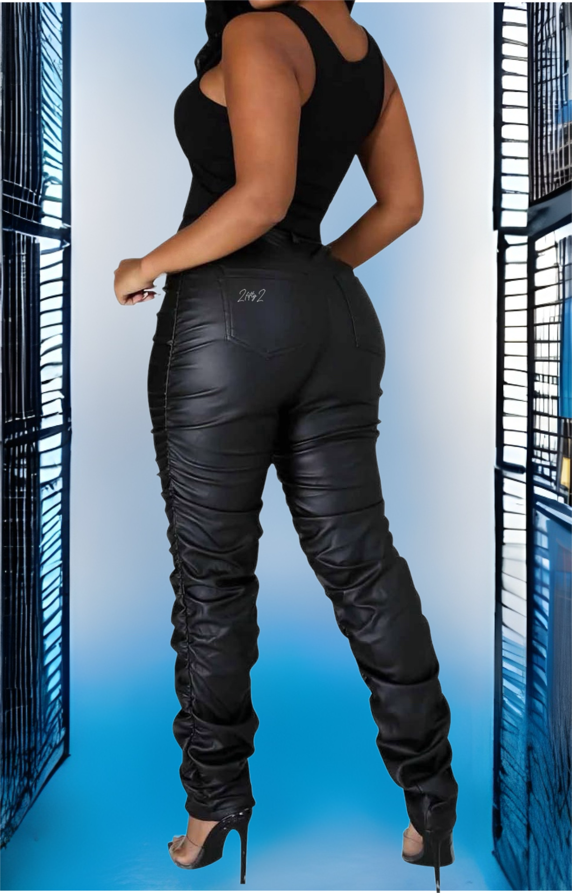 Women’s high waisted stacked leather pants