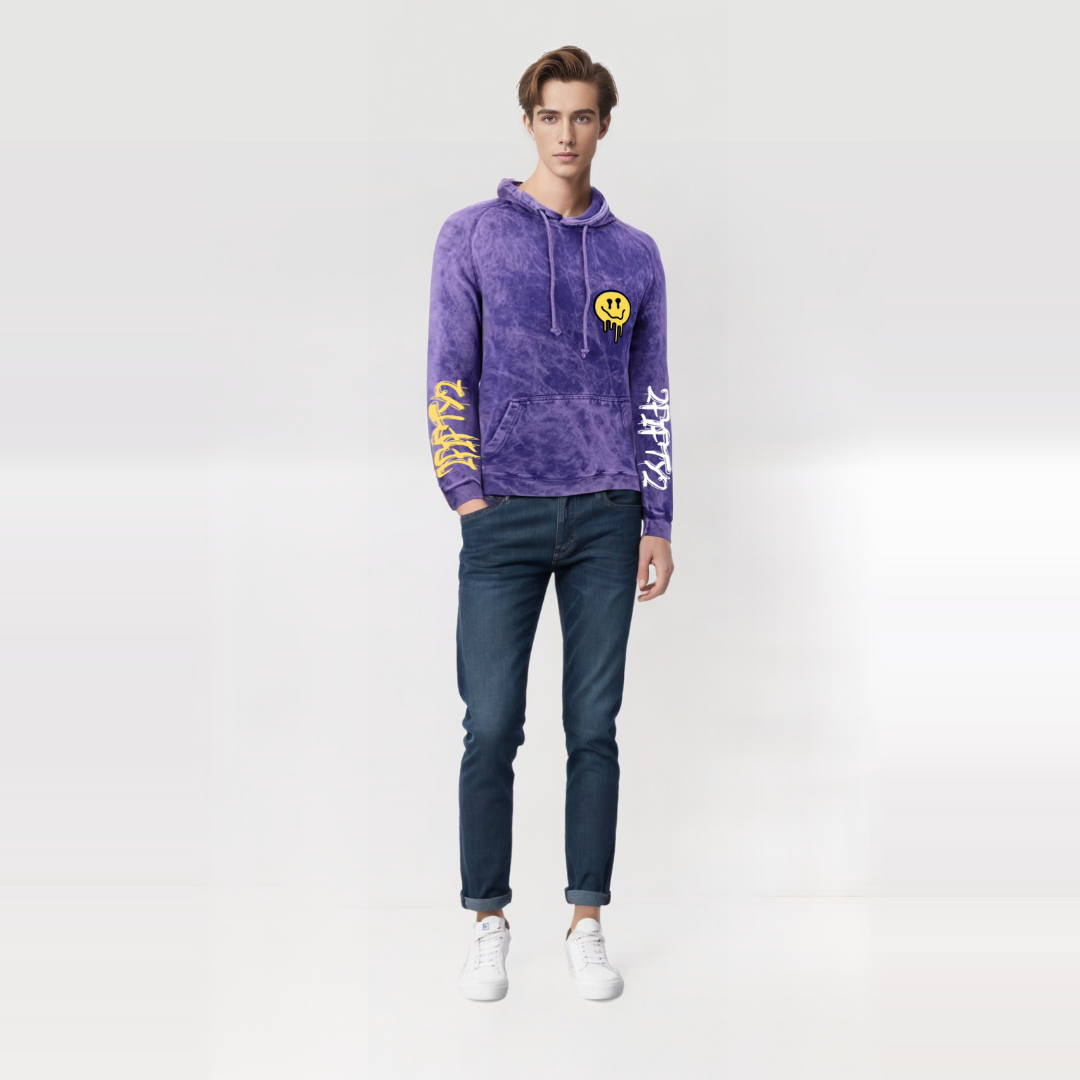 Acid wash pullover hoodie, purple